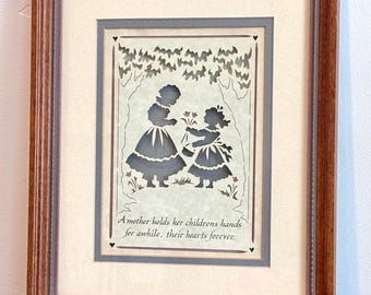 Vtg Cindy Jacobs Ltd Laser Cut Mother And Children Hands And Hearts Framed Art