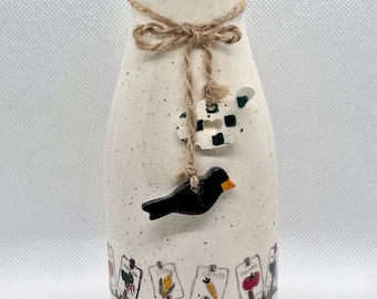 Vintage Ceramic Decorative Milk Jug Garden Harvest Theme Cream Green Cottagecore