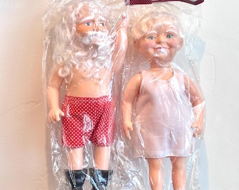 Vintage Fibre Craft Music Box Mr and Mrs Santa Claus  14" & 13" Crafting Dolls NEW