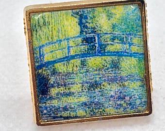 Vintage Claude Monet Water Lily Pond Enamel Gold Pin Collectible