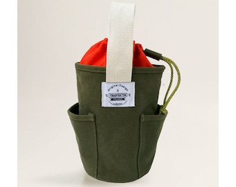 Handcrafted Canvas Bucket Bag | Forest Green Tote, Orange Interior