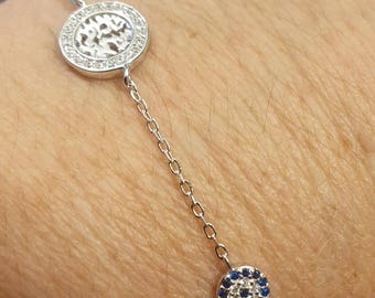 Shema Yisrael Bracelet: Sterling Silver Evil Eye Kabbalah Jewelry