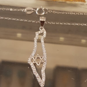 Israel map pendant with Star of David, Kabbalah necklace, Silver Zircon Star of David, Bar Mitzvah gift,Silver Star of David, Map of Israel
