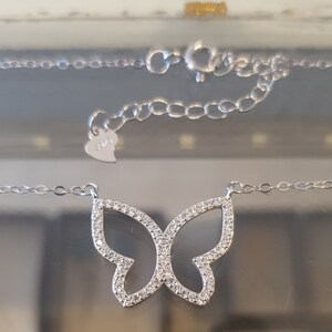 Sterling Silver Butterfly Necklace: Zircon Pendant, 925 Jewelry