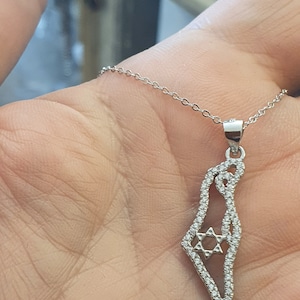Tiny Israel map pendant and Star of David, Kabbalah necklace, Zircon Star of David, Israeli gift,Silver Star of David, Silver 925 Israel map