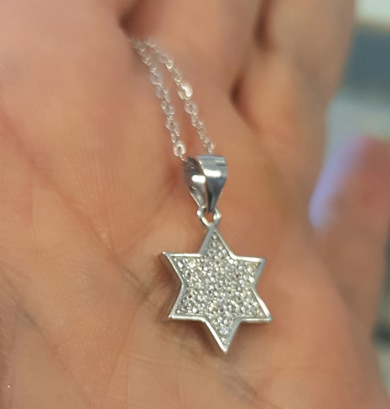 Star Of David Pendant Necklace For Women - 925 Sterling Silver With Cubic Zirconia, 40+5cm Chain