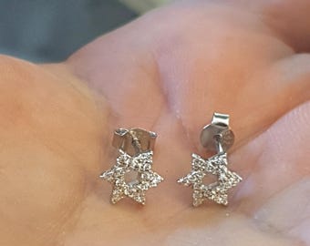 Tiny Sterling Silver Star of David Stud Earrings: CZ Jewish Jewelry