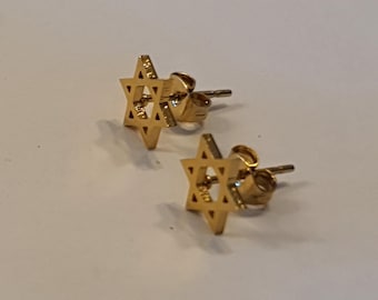Gold Star of David Earrings: Stainless Steel Jewish Studs