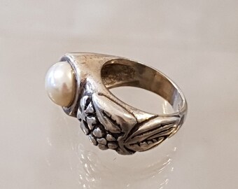 Handmade Pearl 925 Silver Ring: Sculpted Boho Statement Ring