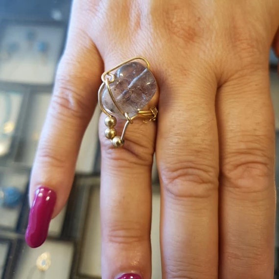 Gray Crystal Ring Wire Wrapping Stone, Goldfield Ring ,wire