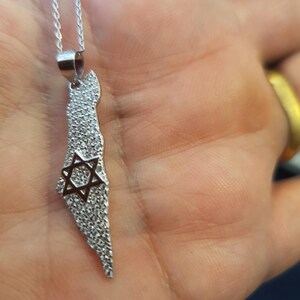 Pendentif carte d'Israël avec étoile de David, collier de la Kabbale, étoile de David en zircon argenté, cadeau Bar Mitzvah, étoile de David en argent, carte d'Israël