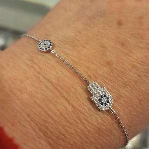 Hamsa Bracelet Evil Eye, Silver hamsa bracelet, Good luck charm,Blue Eye Bracelet,Hand of fatima,Hamsa bracelet, Fatima Jewel,hamsa evil eye