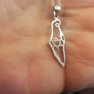 Israel map pendant with Star of David, Kabbalah necklace, Smooth Silver Star of David, Bar Mitzvah gift, Silver Star of David, Map of Israel