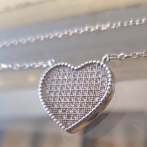 Cz heart necklace, Silver heart necklace, Thick heart necklace, Valentines necklace, Heart necklace, Solid Silver Heart Necklace, Love heart