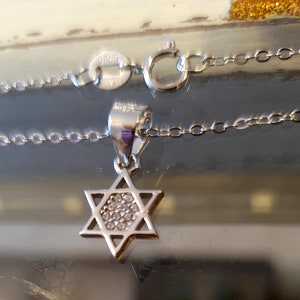 Tiny Sterling Silver Star of David Pendant: Zircon Kabbalah Necklace, Bat Mitzvah gift