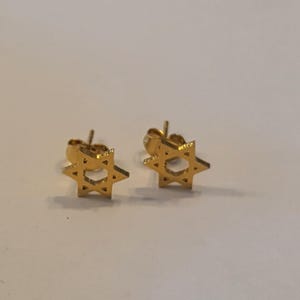 Gold Star of David Earrings: Stainless Steel Jewish Studs