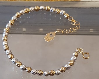 Two tone bead bracelet , Gold silver bead bracelet , Hard bracelet, Gold bead bracelet, Silver bead bracelet, Ball bracelet, Mix metal