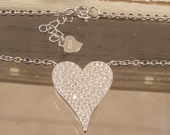 Silver heart necklace, Valentines day gift, Sparkling heart jewelValentines necklace, Heart charm necklace,Silve heart necklace,Zircon heart