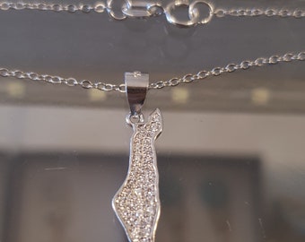Tiny Israel Map Pendant: Sterling Silver, Zircon Sparkle