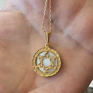 Gold Star of David Pendant: Kabbalah Shell Necklace