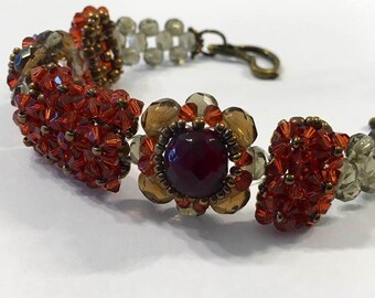Hand-Woven Swarovski Crystal Bracelet: Orange Topaz, November Birthstone