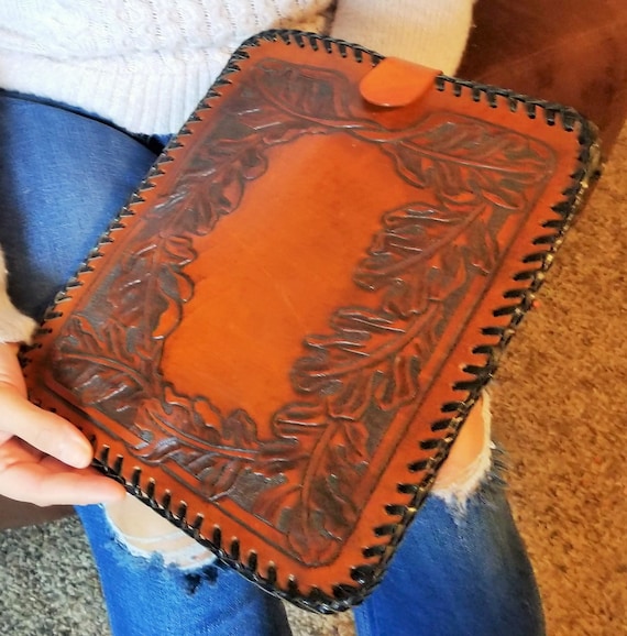 tooled leather laptop bag