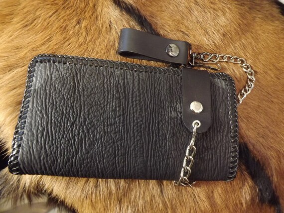 Black Artisan Shark Skin Leather Long Chain Wallet - Shark Skin Leather Black Artisan Shark Skin Leather Long Chain Wallet - Shark Skin Leather