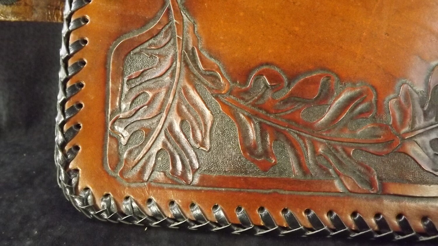 Handmade Brown Leather Tablet Sleeve lined and hand tooled with a