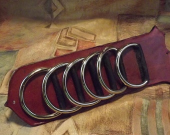 Handmade brown leather with silver rings for multiple Tie Rack, Multiple Scarf Rack, Tie or Scarf closet Organizer, tie holder, scarf holder