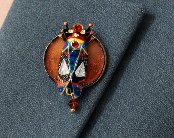 Hand Painted Red Black Scarab Beetle Brooch – Artist Statement Jewellery, Valuable gift for her