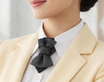 Gray Statement Necktie for Women – Handmade Unisex Bow Tie Alternative Pendant