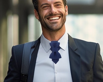 Dark blue elegant bow tie, Blue wedding necktie, Gift for stylish men, Unique blue necktie