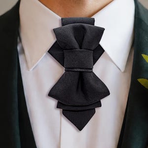 Black Vertical Bow Tie for Groom | Handmade Statement Wedding Tie | Unique Formal Neckwear