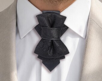 Sculptural Black Statement Tie, Avant Garde Wedding Neckwear, Modern Groom Formal Accessory