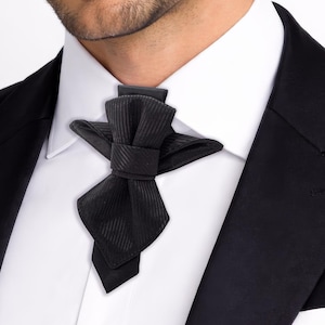 Hopper Tie "Vertex" Black Viscose Tuxedo Bow Tie | Pre-Tied Groom Accessory