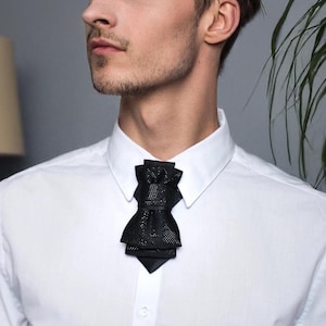 Unique Black tie, Wedding bow tie, Groom necktie, Original black bowtie Pre-tied with an adjustable neckband, perfect gift for stylish men