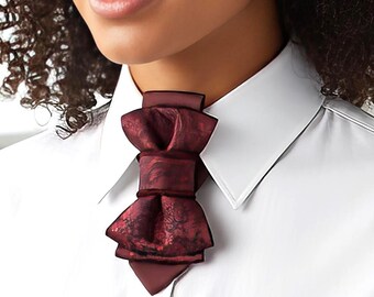 Handmade Vertical Bow Tie “Rose Wine” – Luxury Women’s Statement Accessory