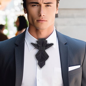 Vertex Black Bow Tie – Luxury Pre-Tied Statement Tie for Men | Groom Wedding Tuxedo Accessory | Modern Formal Unisex Bowtie
