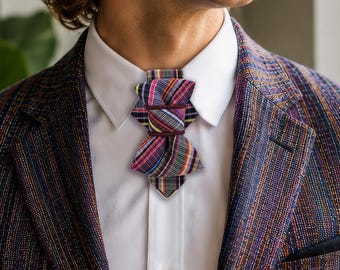 Colourful Bow Tie Multicolour Statement Tie, Unique Vertical Bow Tie, Mexican-Inspired Tie, Handmade in Lithuania Gift for Him