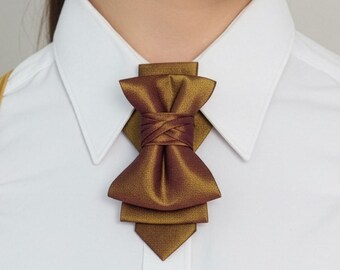Copper Iridescent Necktie Brooch | Handmade Women's Statement Ascot | Unique Shimmery Neckwear | Elegant Artisan Accessory | Gift for Her