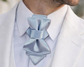 Blue Vertical Bow Tie, Satin Statement Necktie, Unisex Modern Bow Tie, Glacier Wedding Tie, Elegant Designer Neck Accessory, Wedding tie