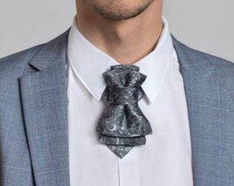 Noeud papillon unique ornement argenté, nœud papillon gris Paisley pour élégant, nœud papillon de mariage, cravate unique pour annonceur et hôte de mariage