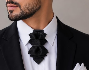 Pajarita vertical negra, corbata de boda escultural hecha a mano para hombre