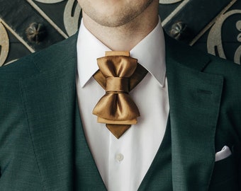 Elegant and unique brass colour bow tie, Wedding Tie