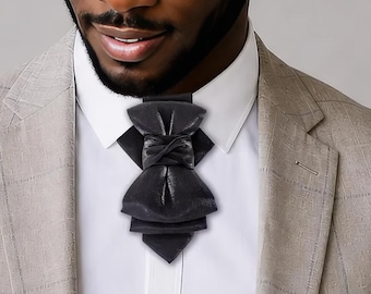 Black Vertical Bow Tie for Men – Handmade Wedding Groom Necktie, Modern Statement Neckwear