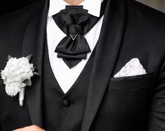 Black Jacquard Bow Tie Handmade Geometric Wedding Bowtie Vertical Unique Groom Prom Formal Neckwear Luxury Gift for Men