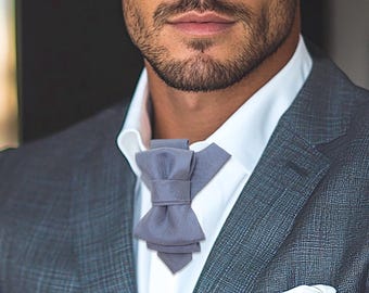 Blue Grey Cravat Wedding Necktie | Handmade Men's Statement Bow Tie | Elegant Groom Neckwear | Unique Artisan Accessory | Gift for Him