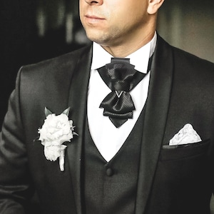 Handgefertigte Schwarze Jacquard Fliege: Geometrische Hochzeit Abschlussball Krawatte