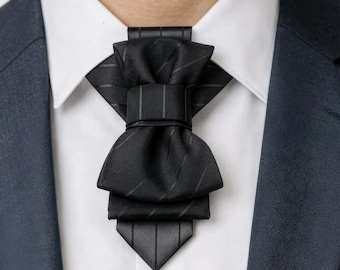 Black Line Hopper Tie, Handmade Jacquard Statement Necktie, Modern Formal Accessory