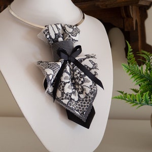 Lace necktie for women, Bow tie for lady, Jabot bowtie for her, Black and white unique tie for women, Anniversary tie image 5